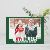 Modern Prettige feestdagen Foto Groen Feestdagenkaart (Staand voorkant)