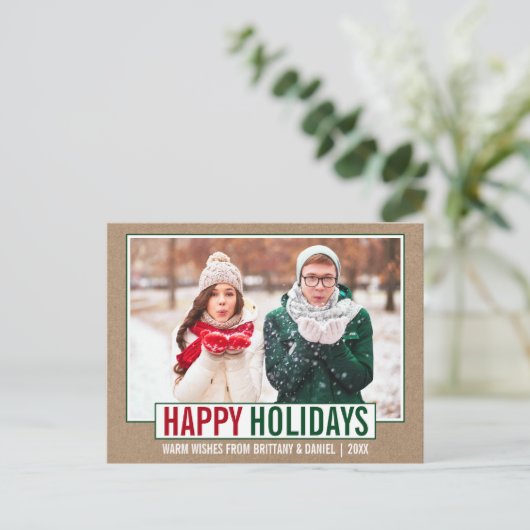 Modern Prettige feestdagen Foto Kraft Briefkaart (Staand voorkant)