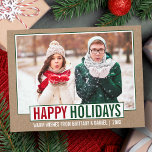 Modern Prettige feestdagen Foto Kraft Briefkaart<br><div class="desc">Prettige feestdagen Moderne foto Groene en Rode Kraft vakantie Briefkaart</div>