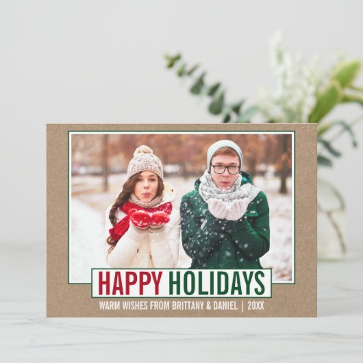 Modern Prettige feestdagen Foto Kraft Feestdagenkaart (Staand voorkant)