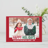 Modern Prettige feestdagen Foto Red Feestdagenkaart (Staand voorkant)