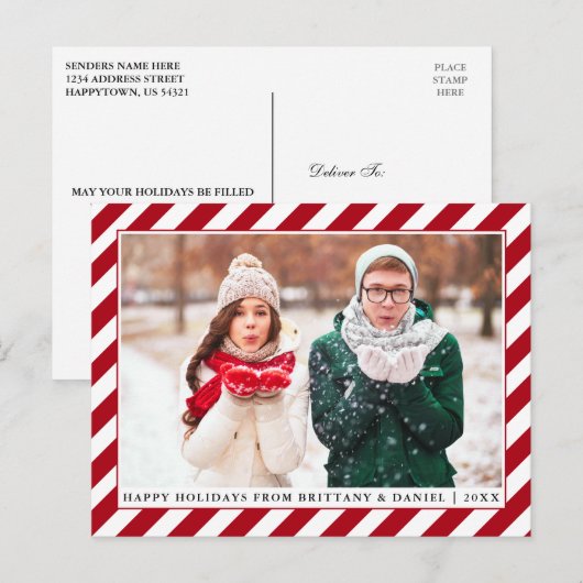 Modern Prettige feestdagen Foto Red Stripes Briefkaart (Voorkant / Achterkant)