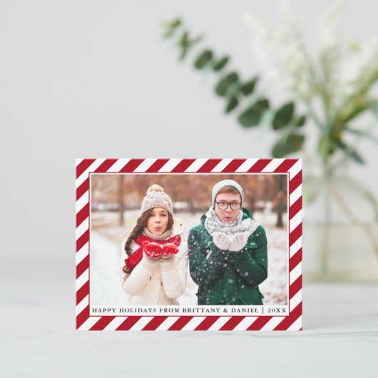 Modern Prettige feestdagen Foto Red Stripes Briefkaart (Staand voorkant)
