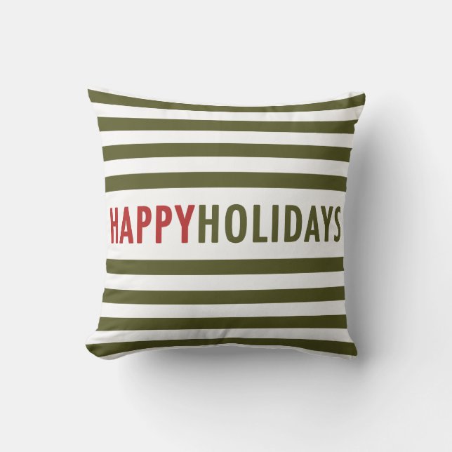 Modern Prettige feestdagen Green Stripes Holiday P Kussen (Voorkant)