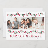 Modern Prettige feestdagen Greenery Berries 3 Foto Feestdagenkaart (Voorkant)