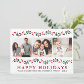 Modern Prettige feestdagen Greenery Berries 3 Foto Feestdagenkaart (Staand voorkant)