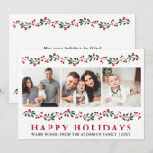 Modern Prettige feestdagen Greenery Berries 3 Foto Feestdagenkaart (Voorkant / Achterkant)