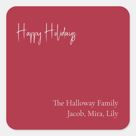 Modern Prettige feestdagen | Rood Gezinsgeschenk Vierkante Sticker (Voorkant)