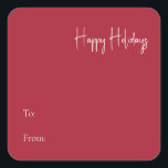 Modern Prettige feestdagen | Rood tot van vierkant Vierkante Sticker<br><div class="desc">Deze moderne Prettige feestdagen | rood tot van vierkante sticker is perfect voor uw minimalistische shabby chic boho red and white vakantion groeting. De minimale witte handgeschreven kalligrafie is delicaat en robuust, terwijl het klasje en elegant blijft. U zult vinden dat alles over dit product editable is, zodat voel vrij...</div>