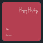 Modern Prettige feestdagen | Rood tot van vierkant Vierkante Sticker<br><div class="desc">Deze moderne Prettige feestdagen | rood tot van vierkante sticker is perfect voor uw minimalistische shabby chic boho red and white vakantion groeting. De minimale witte handgeschreven kalligrafie is delicaat en robuust, terwijl het klasje en elegant blijft. U zult vinden dat alles over dit product editable is, zodat voel vrij...</div>