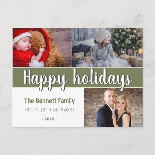 Modern Prettige feestdagen Script 3 Foto collage Briefkaart (Voorkant)