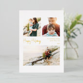 Modern Prettige feestdagen script, drie-foto Gold (Staand Voorkant)