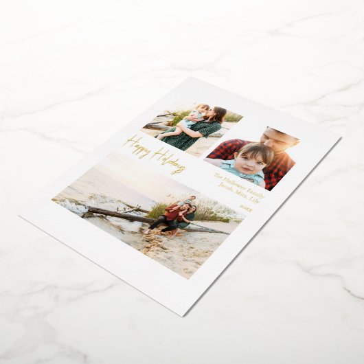 Modern Prettige feestdagen script, drie-foto Gold (Gedraaid)