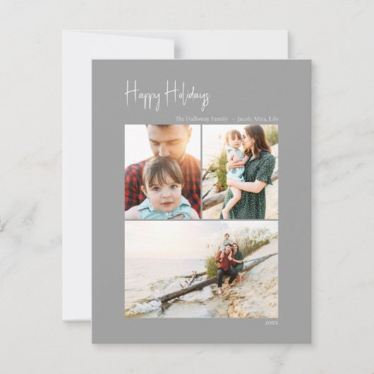 Modern Prettige feestdagen | Silver Verticaal 3 Fo Feestdagenkaart (Voorkant)