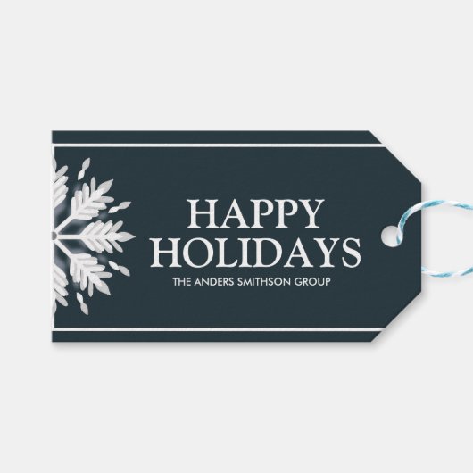 Modern Prettige feestdagen Snowflake Business Blue Cadeaulabel (Voorkant (Horizontaal))