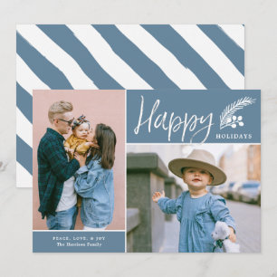 Modern Prettige feestdagen twee foto blauw Feestdagenkaart