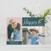 Modern Prettige feestdagen twee foto Blauwgroen Feestdagenkaart (Staand voorkant)