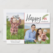 Modern Prettige feestdagen twee foto-witte feestka Feestdagenkaart (Voorkant)