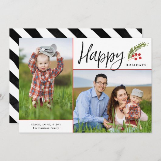 Modern Prettige feestdagen twee foto-witte feestka Feestdagenkaart (Voorkant / Achterkant)