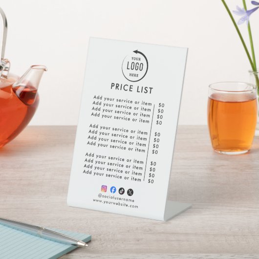 Modern Price List Tabletop Sign Reclamebord Met Voetstuk (Insitu)