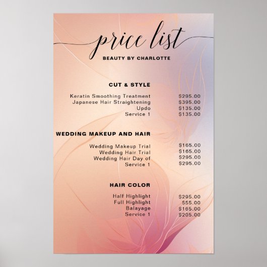 Modern, prijslijst Bord Poster (Voorkant)