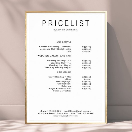 Modern, prijslijst Poster