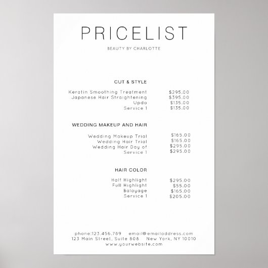 Modern,  prijslijst Poster (Voorkant)