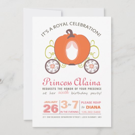Modern Princess Pumpkin Carriage Invitation Kaart (Voorkant)