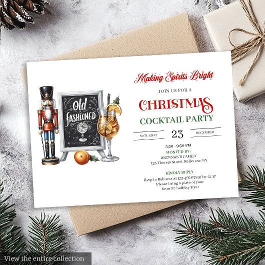 Modern printable Christmas cocktails party invite Kaart