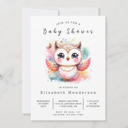 Modern Printable Owl Baby shower Kaart (Voorkant)