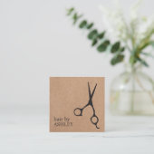 Modern Printed Kraft Black Scissors Hair Stylist Vierkante Visitekaartje (Staand voorkant)