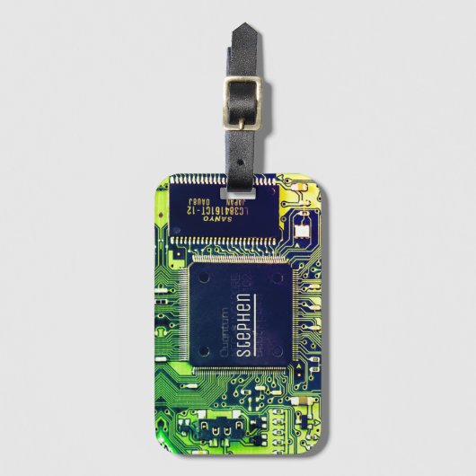 Modern printplaatontwerp Voeg naam toe Geeky Bagagelabel (Voorkant (verticaal))