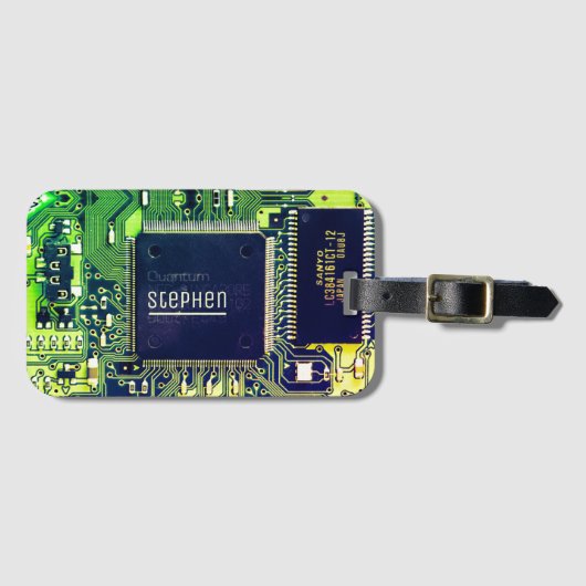 Modern printplaatontwerp Voeg naam toe Geeky Bagagelabel (Voorkant (horizontaal))