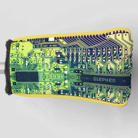 Modern printplaatontwerp Voeg naam toe Geeky Golfheadcover (Voorkant)