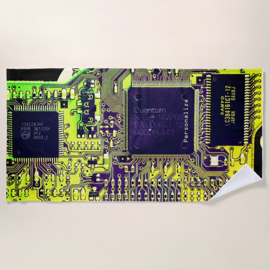 Modern printplaatontwerp Voeg naam toe Geeky Strandlaken (Voorkant)