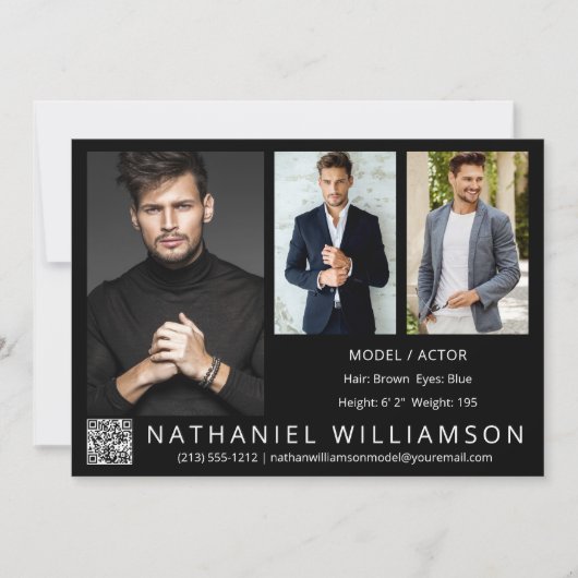 Modern Pro Model Actor 3 Foto QR Code Comp Kaart (Voorkant)