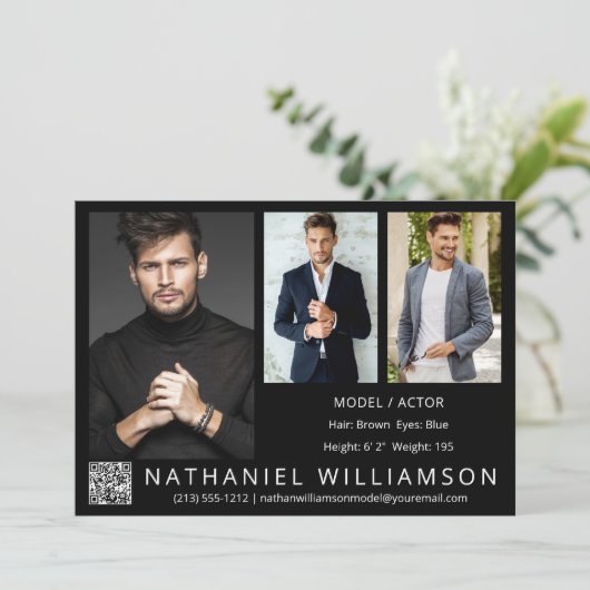 Modern Pro Model Actor 3 Foto QR Code Comp Kaart (Staand voorkant)