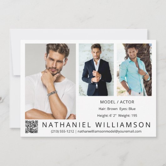 Modern Pro Model Actor 3 Foto's QR Code Comp Kaart (Voorkant)