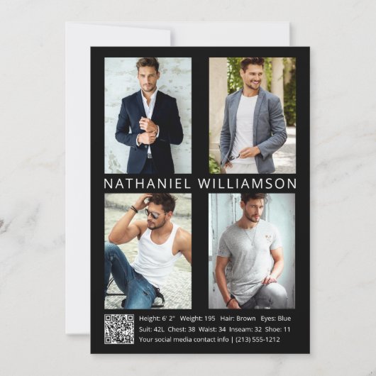 Modern Pro Model Actor 4 Foto QR Code Comp Kaart (Voorkant)