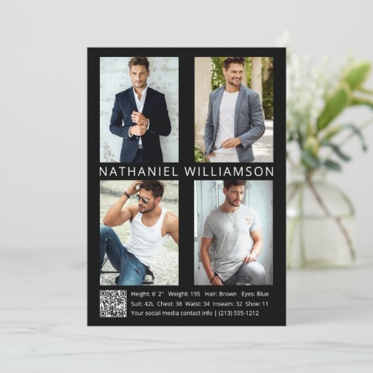 Modern Pro Model Actor 4 Foto QR Code Comp Kaart (Staand voorkant)