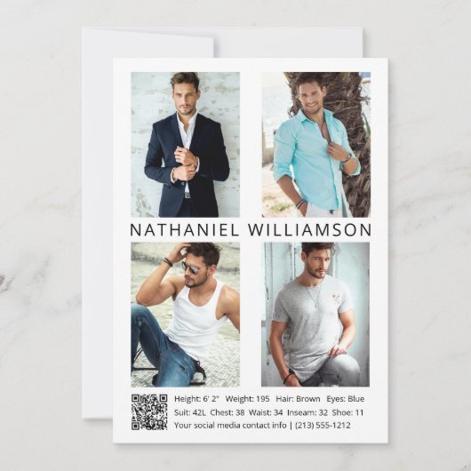 Modern Pro Model Actor 4 Foto's QR Code Comp Kaart (Voorkant)