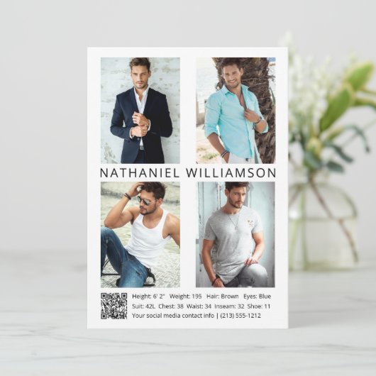 Modern Pro Model Actor 4 Foto's QR Code Comp Kaart (Staand voorkant)