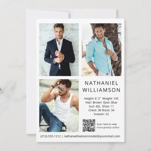 Modern Pro Model Actor QR Code 3 Foto's Comp Kaart (Voorkant)