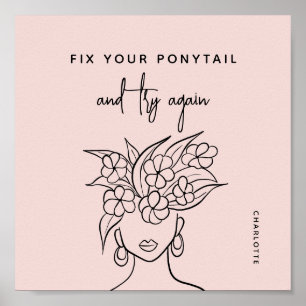 Modern Probeer opnieuw Vrouw met bloemen gepersona Poster