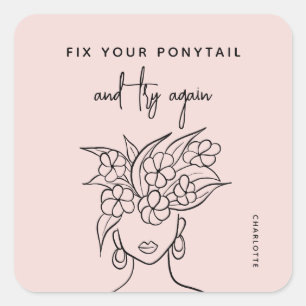 Modern Probeer opnieuw Vrouw met bloemen gepersona Vierkante Sticker