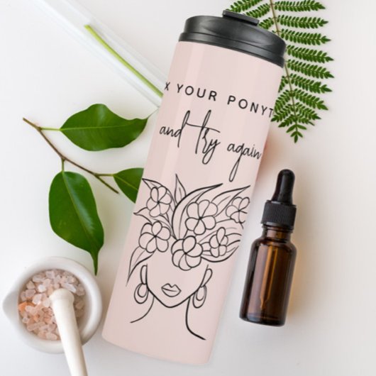 Modern Probeer opnieuw Vrouw met Plant gepersonali Thermosbeker