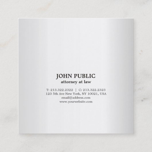 Modern procureur-advocaat Luxekaart Zijde Vierkante Visitekaartje (Achterkant)