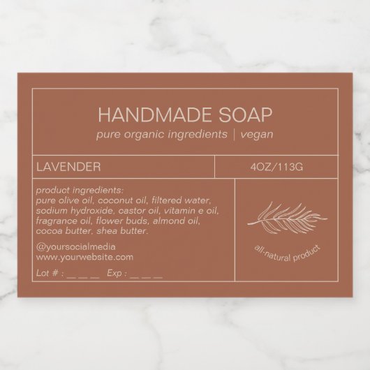 Modern product Terracotta Cosmetic Soap Label Voedselcontainer Etiket (Enkel label)