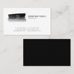 Modern Professional Black Brush Stroke Monogrammed Visitekaartje