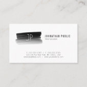 Modern Professional Black Brush Stroke Monogrammed Visitekaartje (Voorkant)